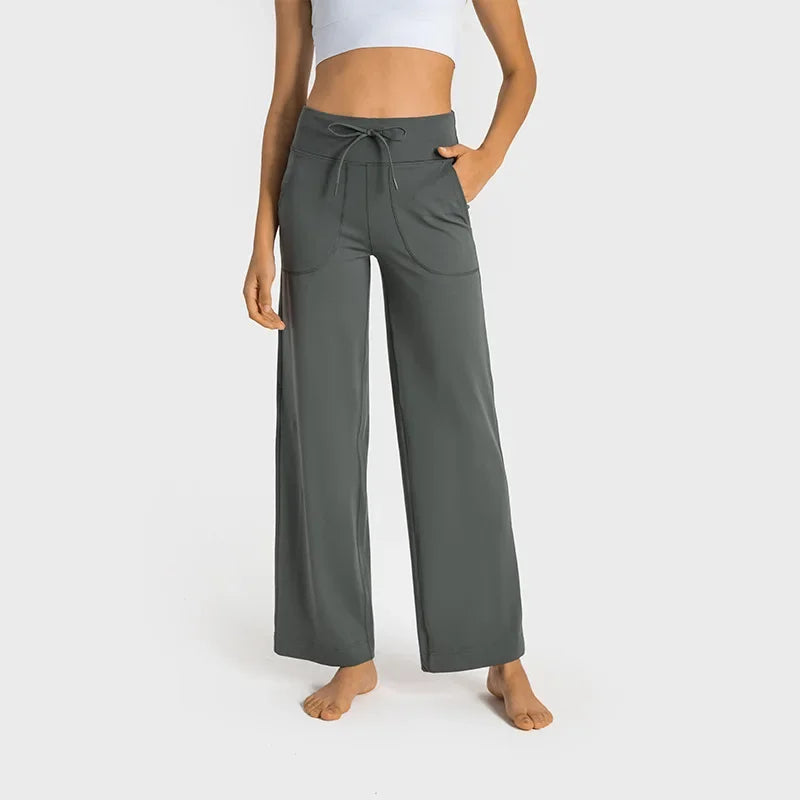 wide leg yoga pants drawstring