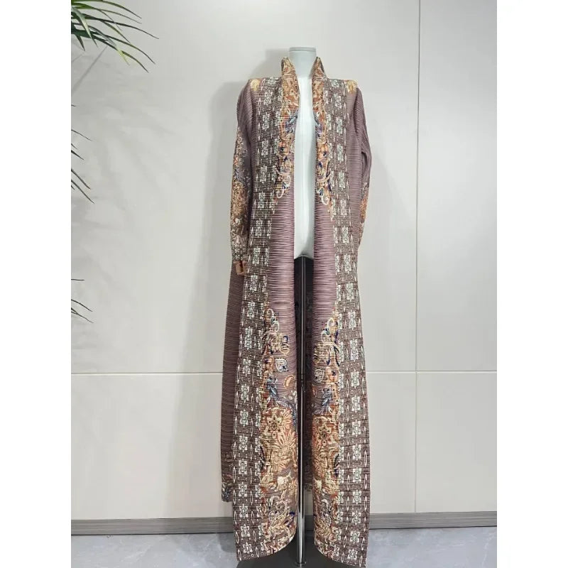 Miyake Pleated Print Foldable Collar Long Sleeve Coats