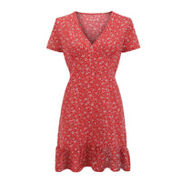 Summer V Neck Short Sleeve Floral Print Yellow Dress