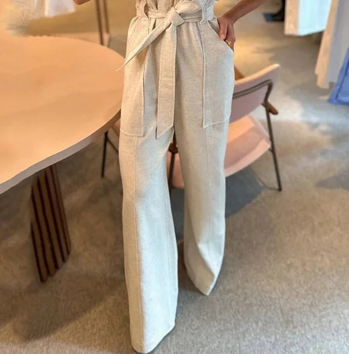 Sleeveless Lace-Up Wide-Leg Jumpsuit