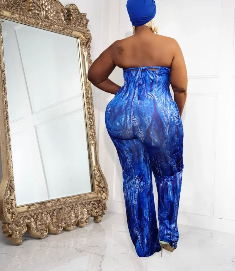 Strapless High Waist Straight Wide Leg Jumpsuit