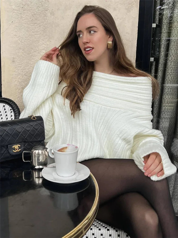 Tossy Off-Shoulder Solid Knit Sweater