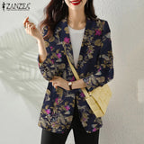 Women Autumn Blazer Retro Printed Coats