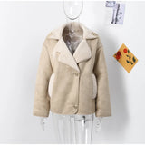Women Casual Lapel Thick Faux Leather Jackets