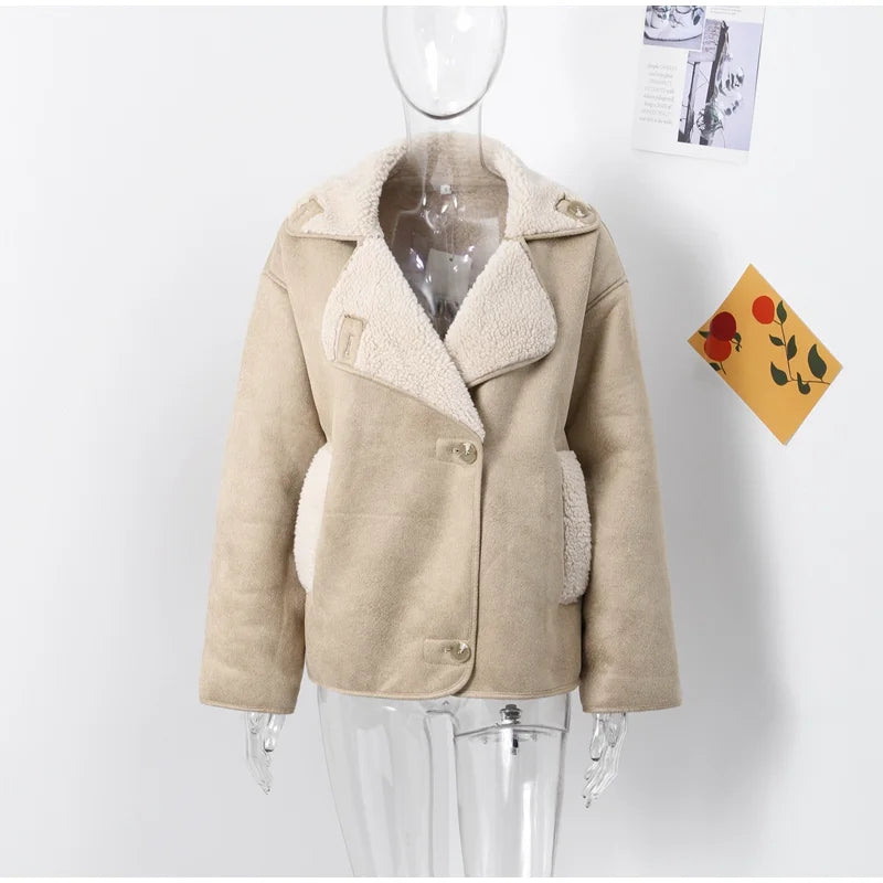 Women Casual Lapel Thick Faux Leather Jackets