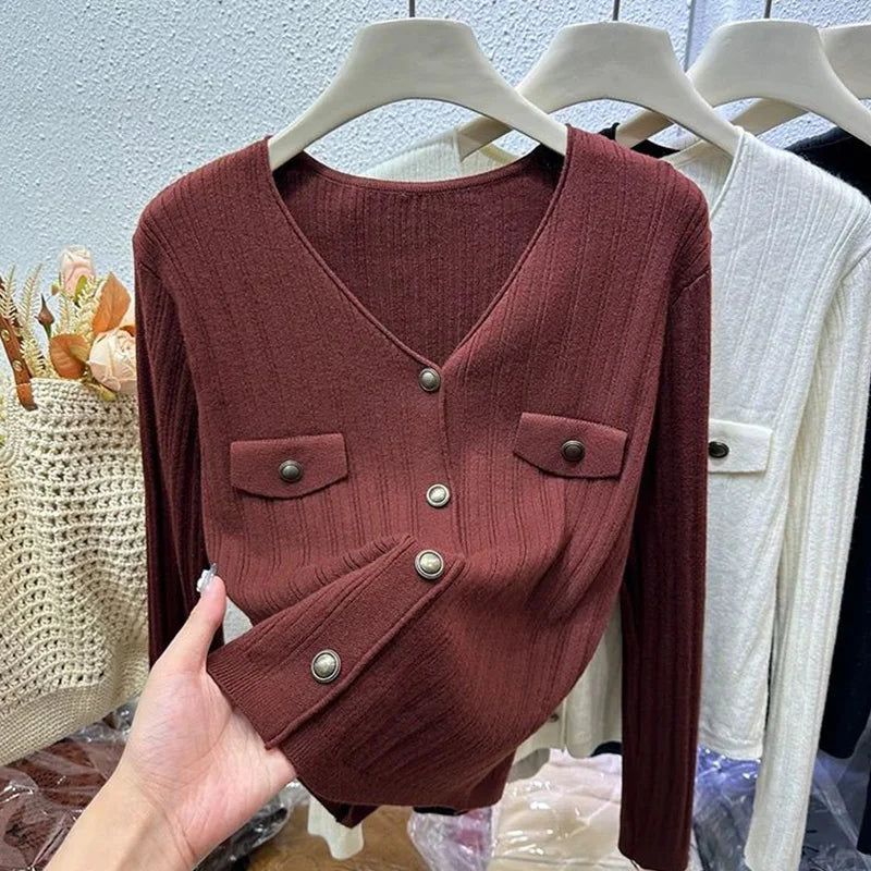 V-neck Long Sleeve Knitting Sweater