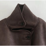 Women Casual Lapel Thick Faux Leather Jackets