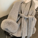 Versatile Tweed Cape Coat Belt Models