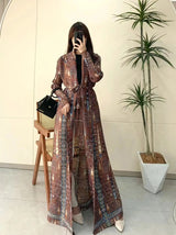 Miyake Pleated Print Foldable Collar Long Sleeve Coats