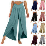 Wide Leg Pants With Front Slit High Waisted Pleated