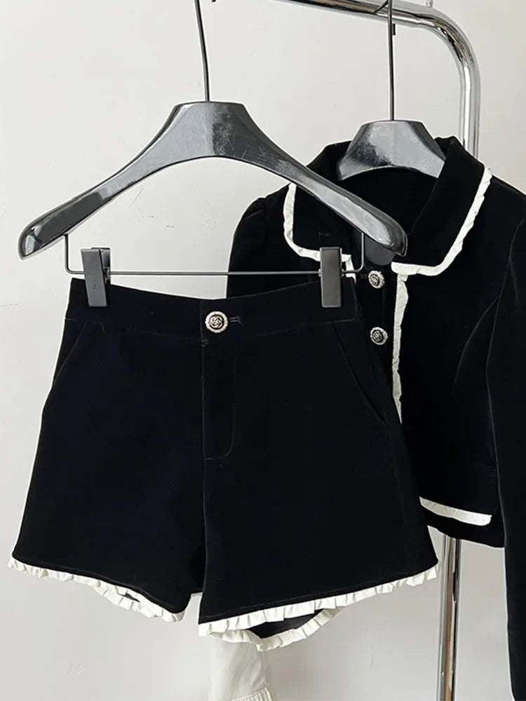 2 Piece Shorts Sets Peter Pan Collar Luxury Cardigans Fashion