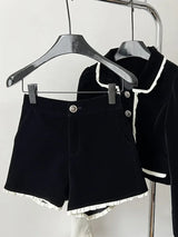 2 Piece Shorts Sets Peter Pan Collar Luxury Cardigans Fashion