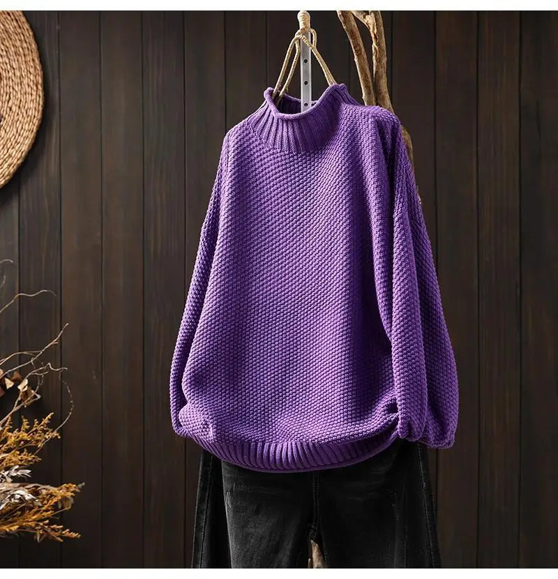 Vintage Turtleneck Pullover Women Knit Long Sleeve Top