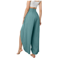 Wide Leg Pants With Front Slit High Waisted Pleated