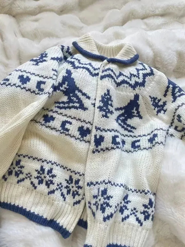 Chunky Knit Collared Zip-up Jacket Cozy Cardigan