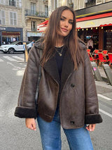 Women Casual Lapel Thick Faux Leather Jackets