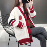 Winter Style Loose Diamond Plaid Long-Sleeve Cardigan