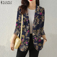 Women Autumn Blazer Retro Printed Coats