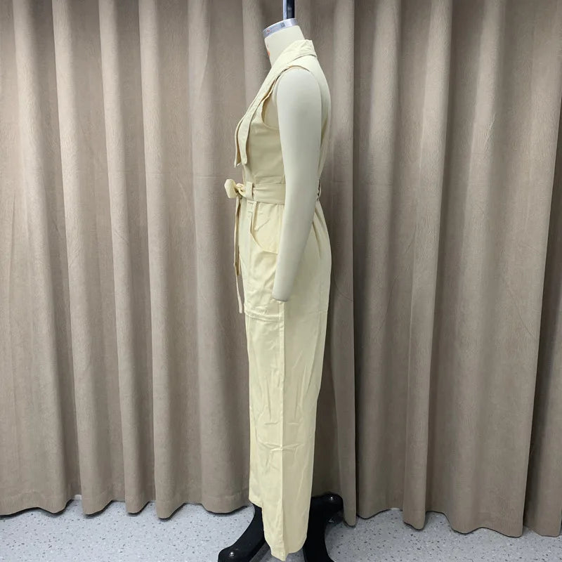 Sleeveless Lace-Up Wide-Leg Jumpsuit