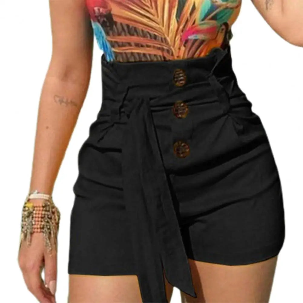 Summer Women Pants Pleated High Waist Tight Shorts