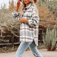 Autumn Women's Plaid Jacket Long Sleeve Lapel