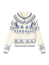 Chunky Knit Collared Zip-up Jacket Cozy Cardigan