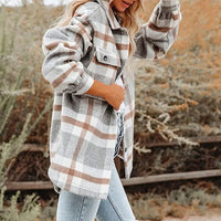 Autumn Women's Plaid Jacket Long Sleeve Lapel