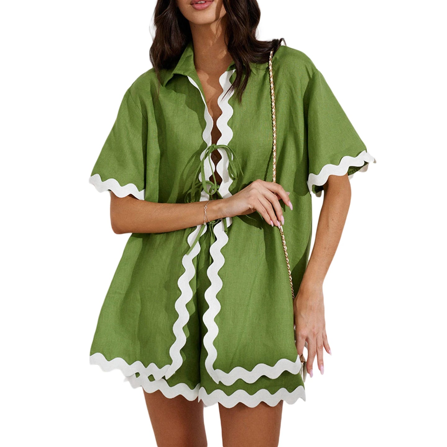 Women 2 piece rickrack trim outfits