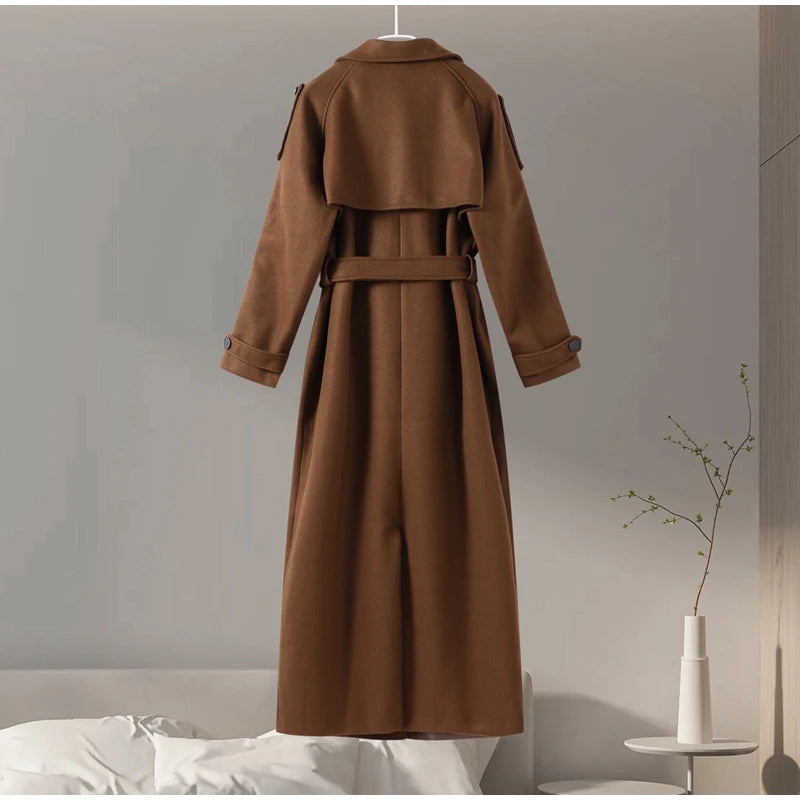 Street Ribbed Woolen Long Coat
