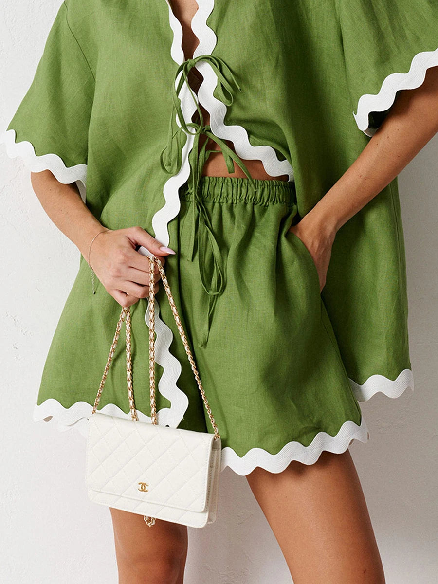 Women 2 piece rickrack trim outfits
