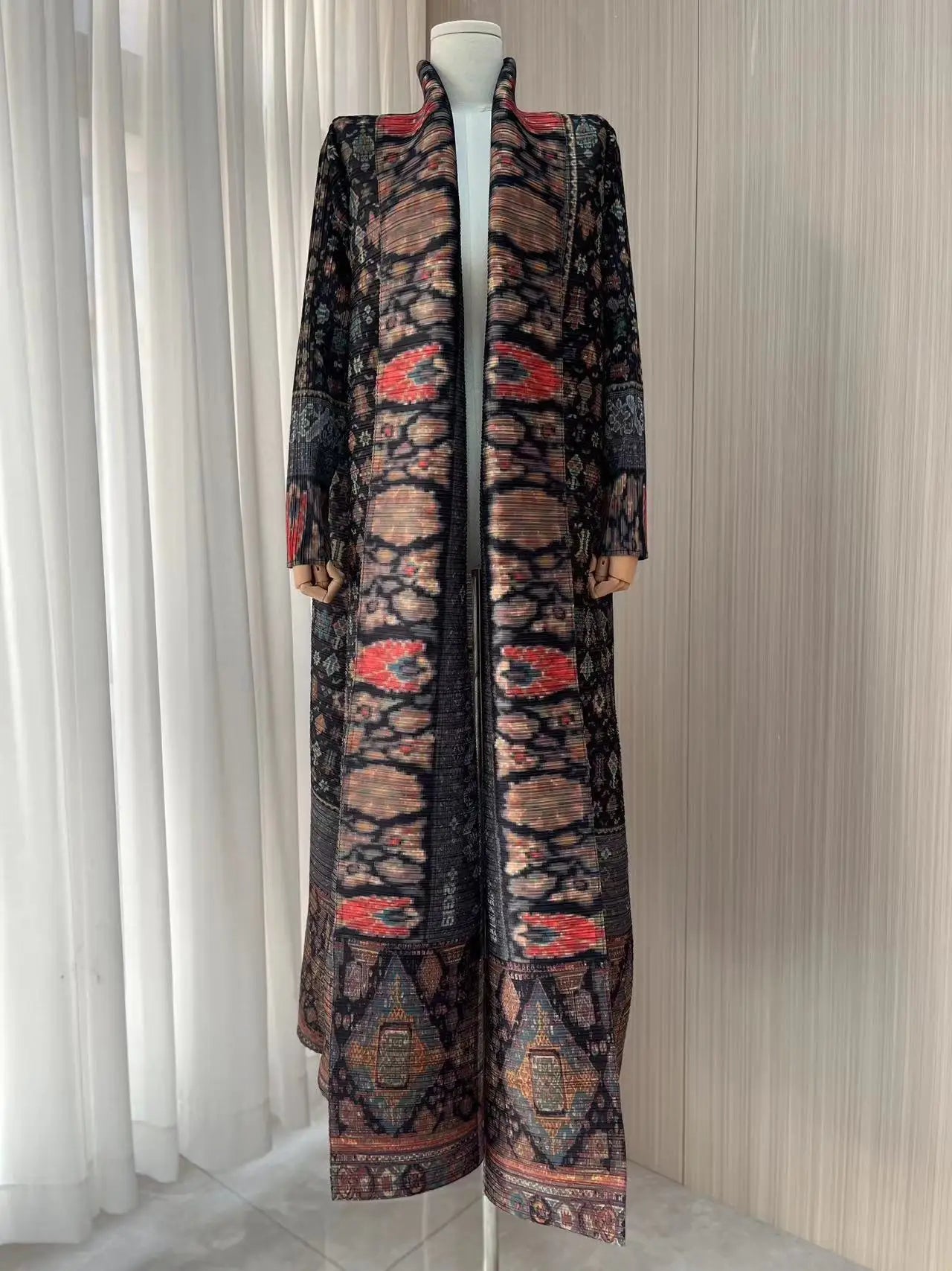 Miyake Pleated Print Foldable Collar Long Sleeve Coats