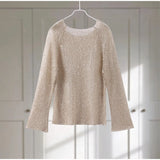 Sexy Sequins Hollow Pullover O-neck Long Sleeve Sweater