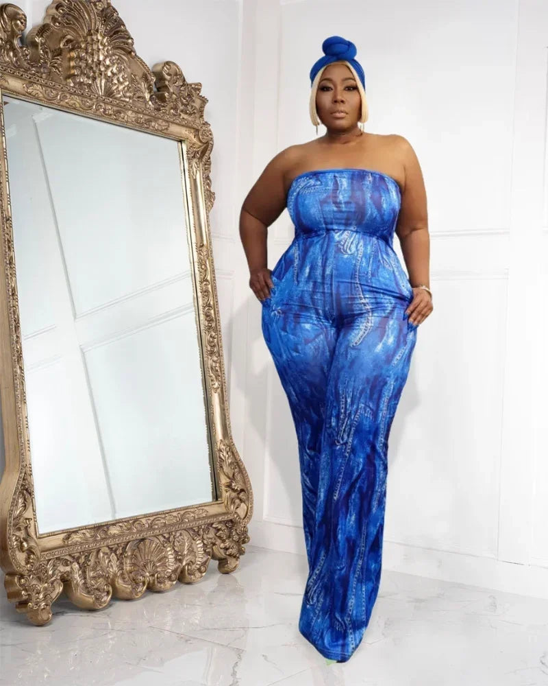 Strapless High Waist Straight Wide Leg Jumpsuit