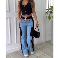 High Waist Women Patchwork Jeans Baggy
