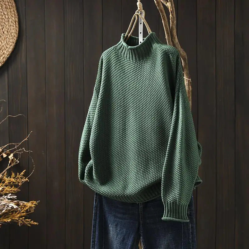 Vintage Turtleneck Pullover Women Knit Long Sleeve Top