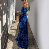sexy slash neck, big swing print chest wrap dress