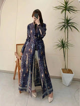 Miyake Pleated Print Foldable Collar Long Sleeve Coats