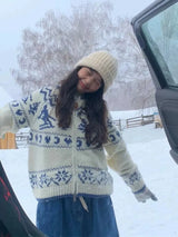 Chunky Knit Collared Zip-up Jacket Cozy Cardigan