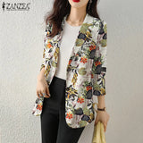 Women Autumn Blazer Retro Printed Coats