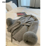 Versatile Tweed Cape Coat Belt Models