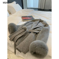 Versatile Tweed Cape Coat Belt Models
