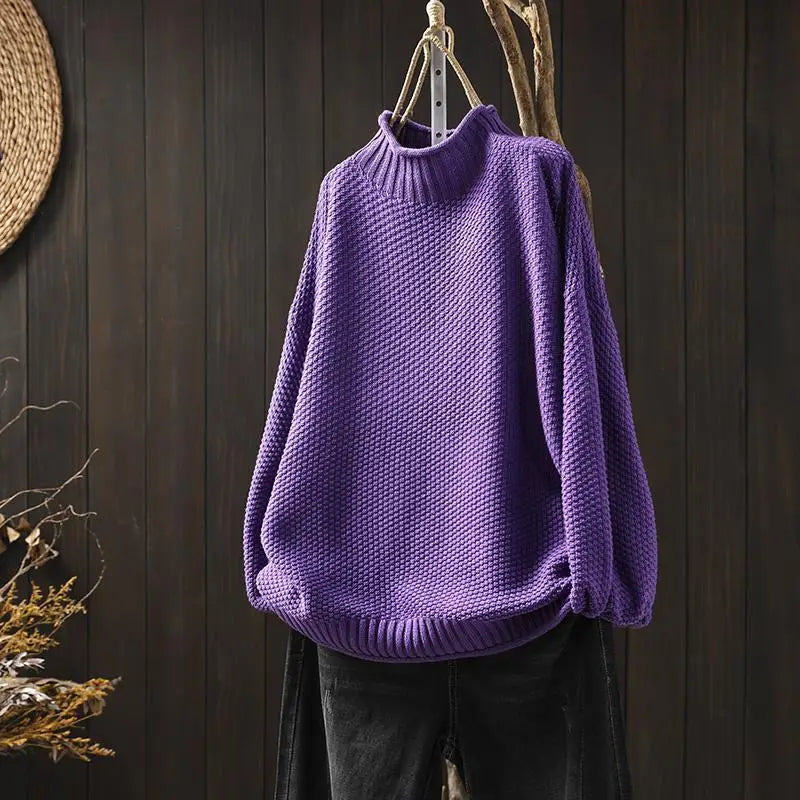 Vintage Turtleneck Pullover Women Knit Long Sleeve Top