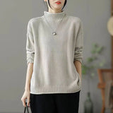 Vintage Turtleneck Pullover Women Knit Long Sleeve Top