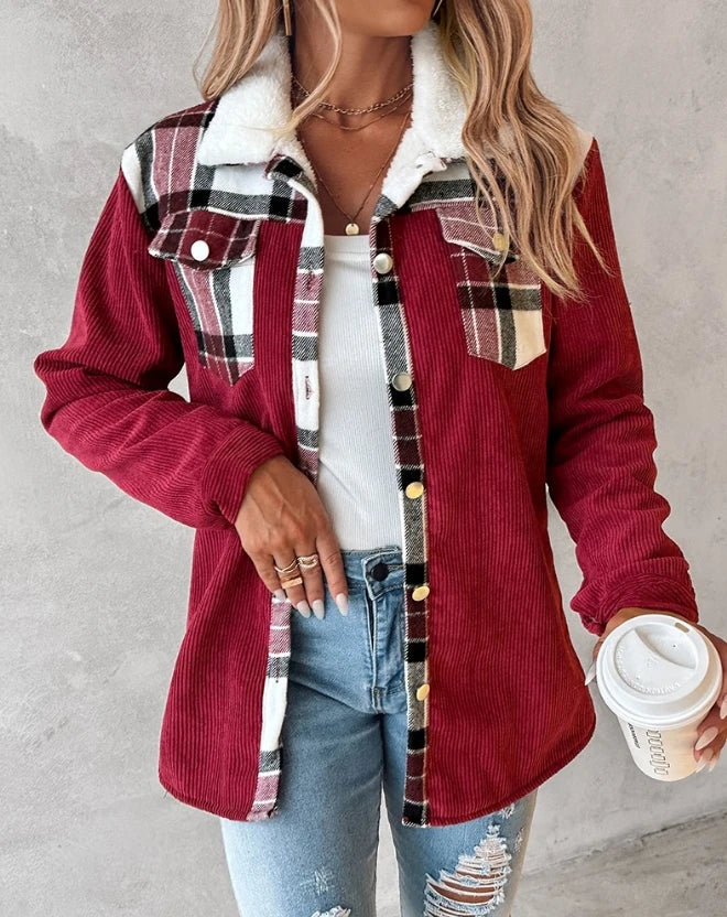 Women's Jacket Autumn Colorblock Plaid Print