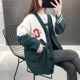Winter Style Loose Diamond Plaid Long-Sleeve Cardigan