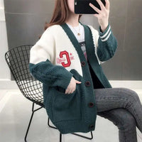 Winter Style Loose Diamond Plaid Long-Sleeve Cardigan