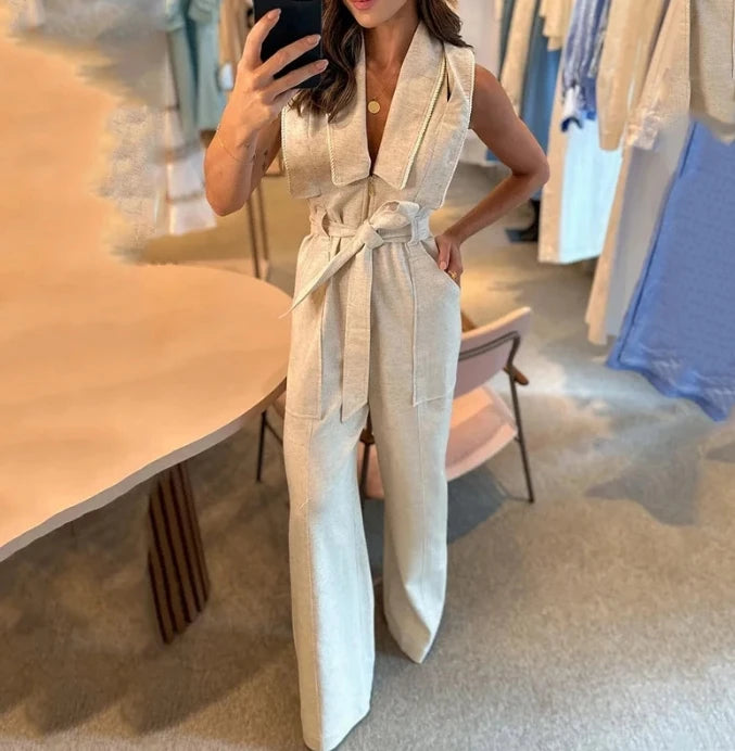 Sleeveless Lace-Up Wide-Leg Jumpsuit