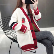 Winter Style Loose Diamond Plaid Long-Sleeve Cardigan