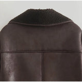 Women Casual Lapel Thick Faux Leather Jackets