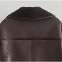 Women Casual Lapel Thick Faux Leather Jackets